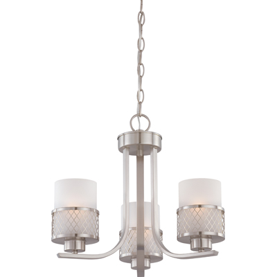 Nuvo Lighting 60/4687  Fusion - 3 Light Chandelier with Frosted Glass in Brushed Nickel Finish
